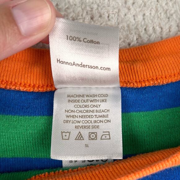 Hanna Andersson Boys Pajama Top 160 (US 14) Blue Green Striped Short Sleeve - Picture 7 of 8